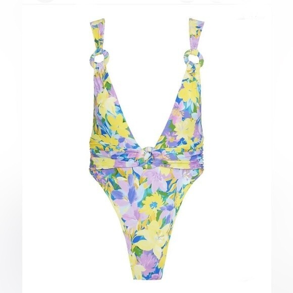 FOR LOVE & LEMONS swimsuit womens Cydney One-Piece Daffodil Print Size small NWT